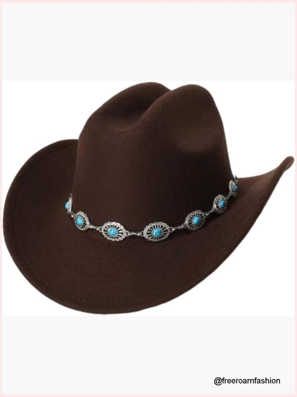 Western Cowboy Hat Turquoise Concho Band Felt Wide Brim Cowgirl Rodeo Party Hat